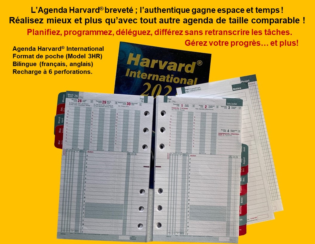 Harvard International bilingue. Recharge à 6 perforations pour classeur ou porte-documents à 6 anneaux.